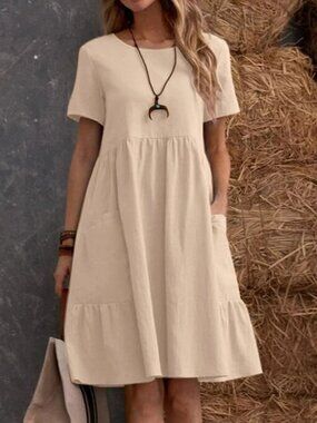 Full Size Casual Loose Fit Tiered Ruffle Hem Dress Plus Size